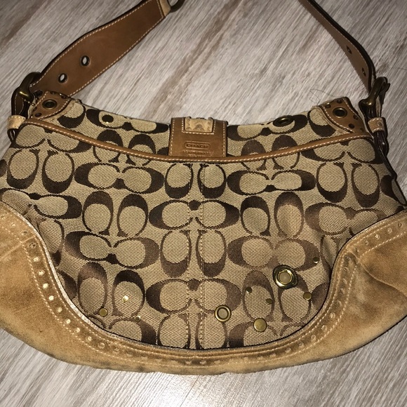 Authentic Coach signature C canvas/suede shoulder / saddle bag 💼 - Picture 3 of 8